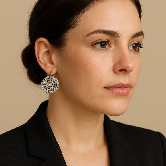 Liz Palacios Florette Leverback Earrings Made With Swarovski Crystals Brass Tone - Picture 1 of 10